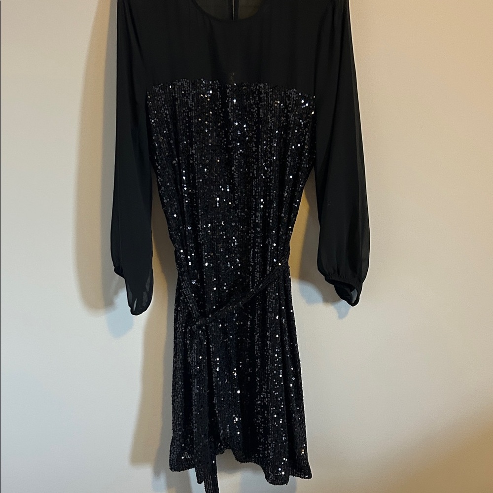 Chic Black Sequin Long Sleeve Dress